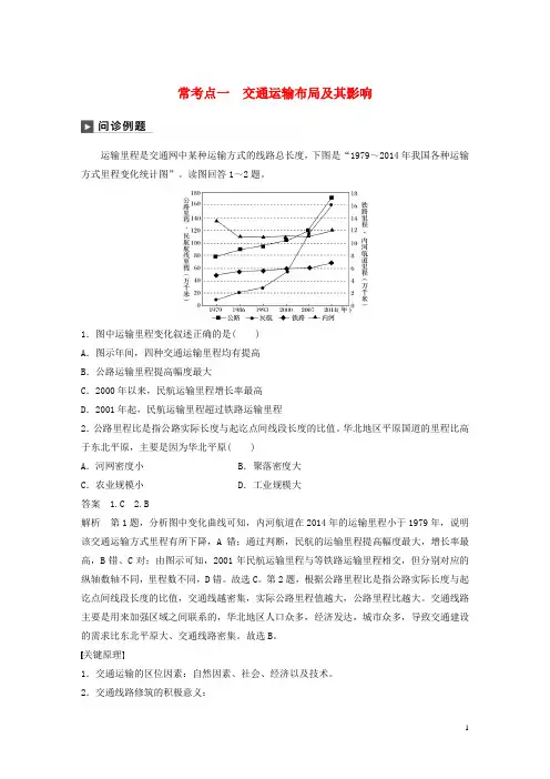2019年高考地理二轮复习考前三个月专题十交通运输与资源跨区域调配常考点一交通运输布局及其影响练习
