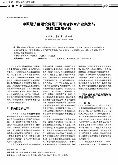 中原经济区建设背景下河南省体育产业集聚与集群化发展研究