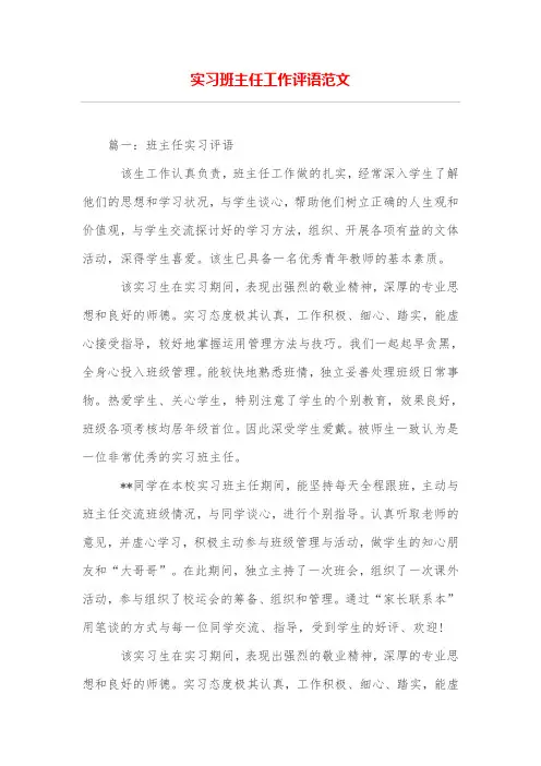 实习班主任工作评语范文