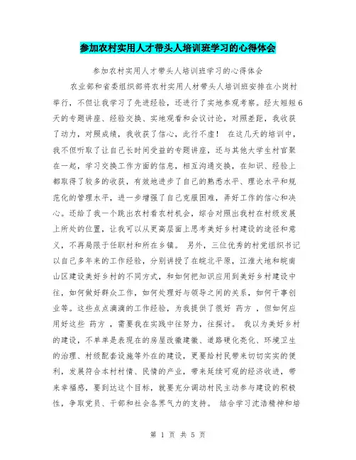 参加农村实用人才带头人培训班学习的心得体会