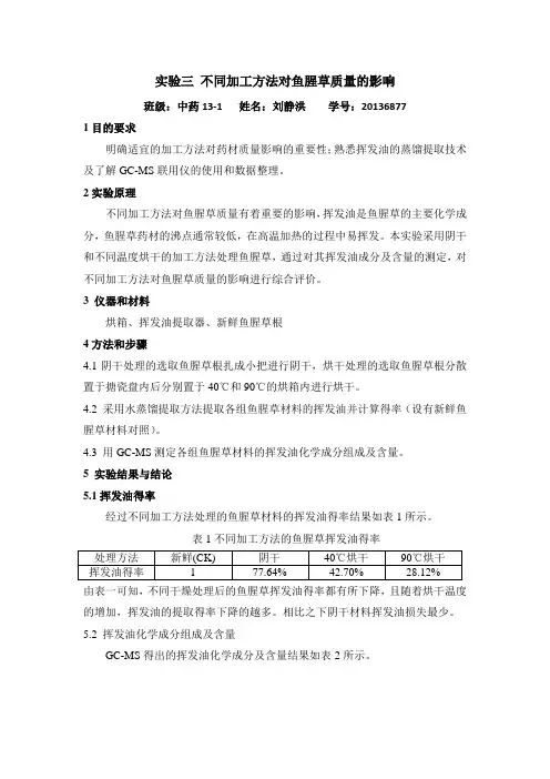 不同加工方法对鱼腥草质量的影响