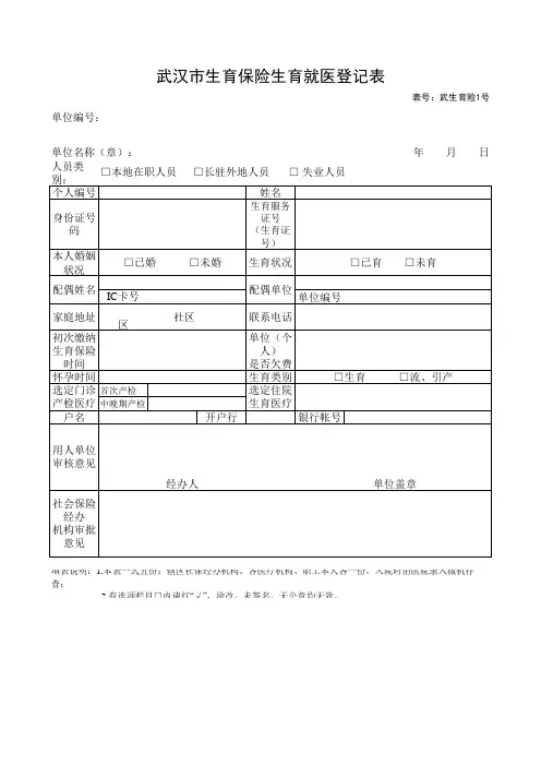 武汉市生育保险生育就医登记表