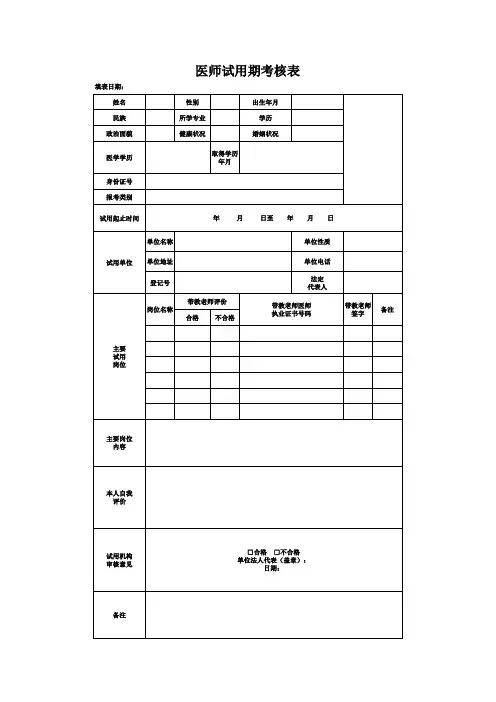 医师试用期考核表