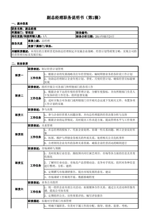 副总经理职务说明书