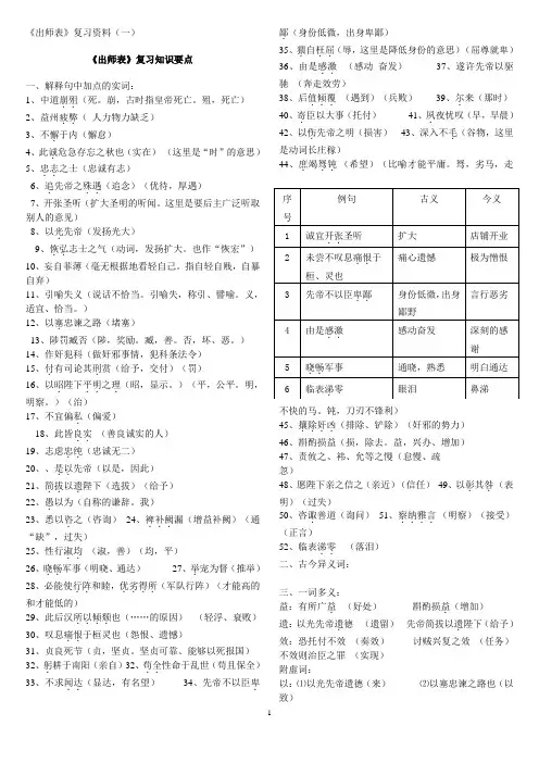 出师表复习知识点