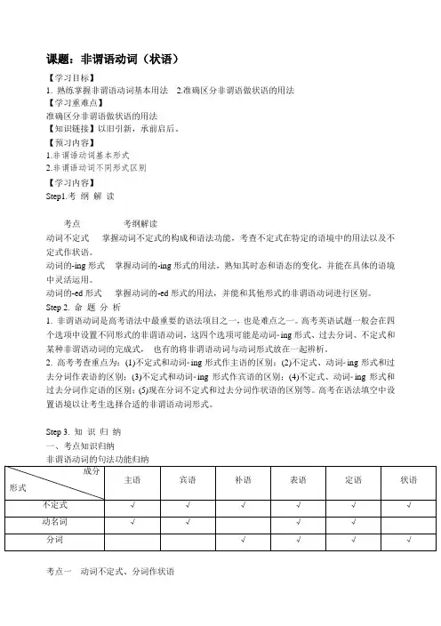 非谓语动词作状语 学案