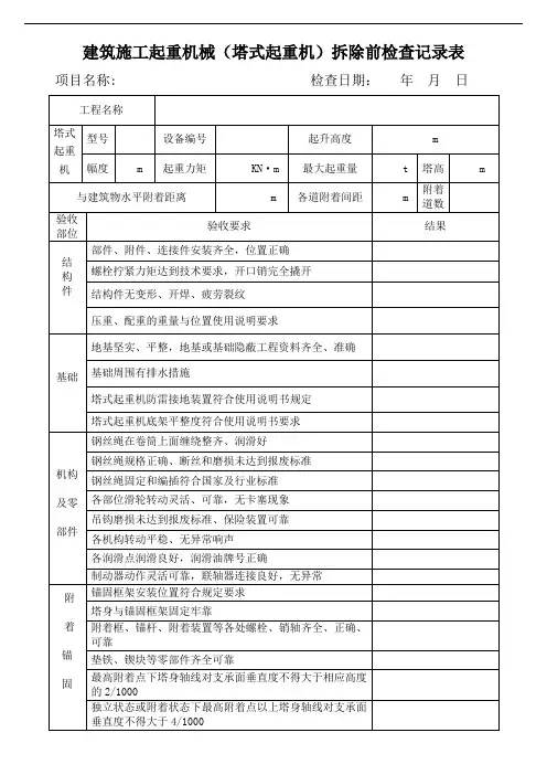 塔吊安(拆)检查记录表