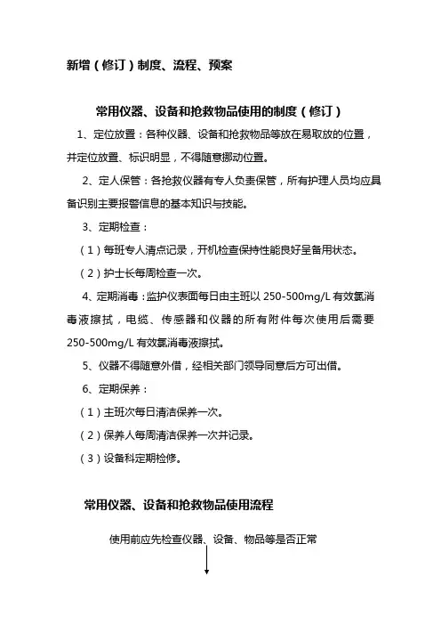 常用仪器、设备和抢救物品使用的制度及流程汇总
