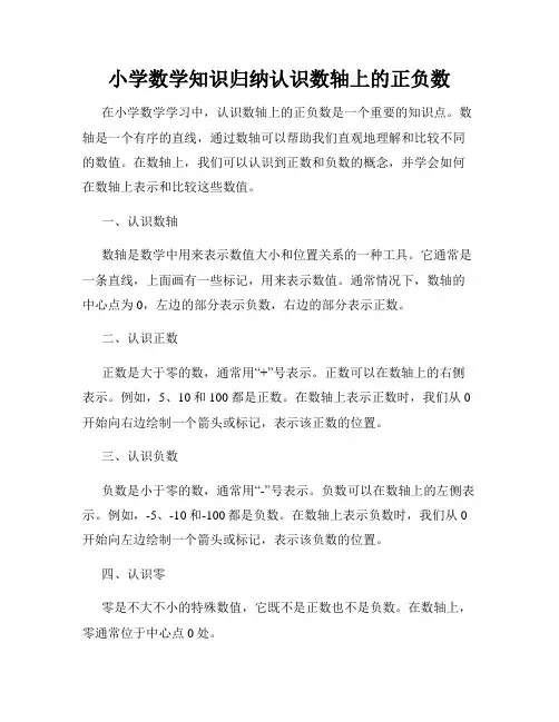 小学数学知识归纳认识数轴上的正负数