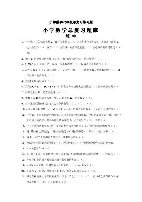人教版小学数学总复习题库