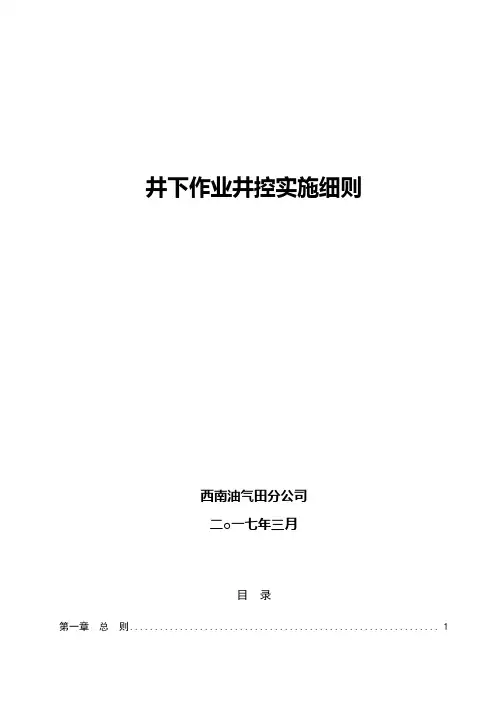 西南油气田分公司井下作业井控实施细则修订(第二稿)讲解