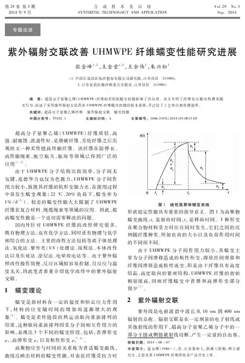 紫外辐射交联改善UHMWPE纤维蠕变性能研究进展