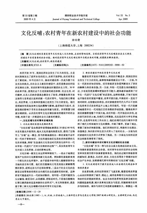 文化反哺：农村青年在新农村建设中的社会功能