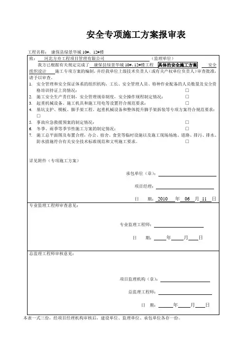 安全专项施工方案报审表