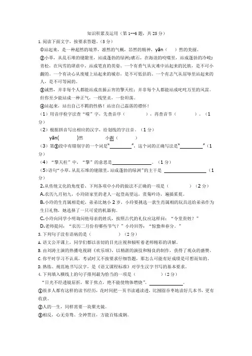 人教版中考语文模拟试题