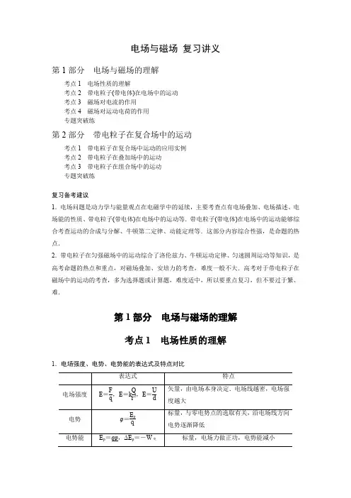 2020高考物理新课标专用大二轮复习：《电场与磁场》复习讲义(考点详解配套最新典型例题)