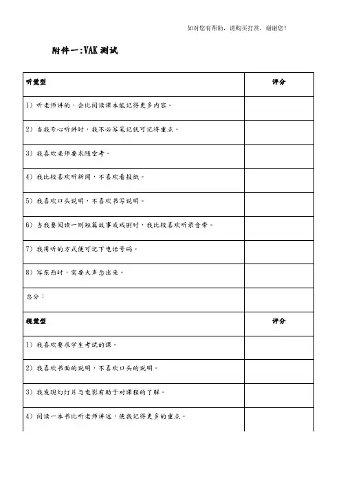 学习风格测试VAK