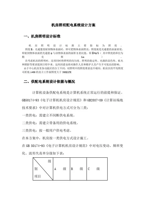 机房照明配电系统设计方案