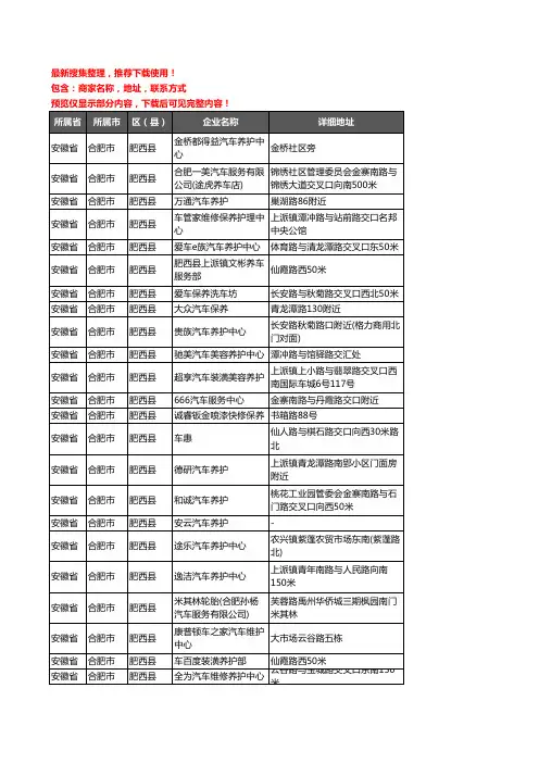 新版安徽省合肥市肥西县汽车保养企业公司商家户名录单联系方式地址大全67家