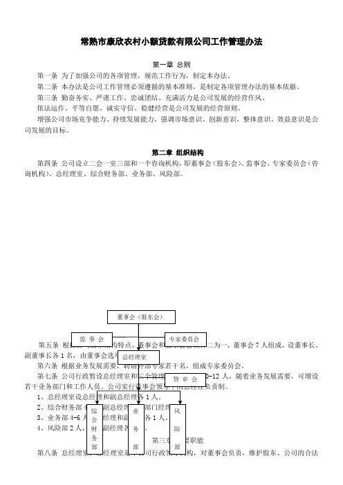 小额贷款公司工作管理办法