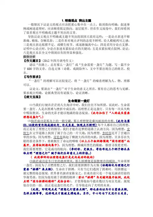 议论文写作指导1.明确观点 突出主题