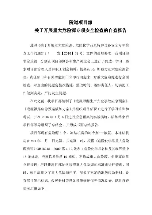 重大危险源自查情况汇报
