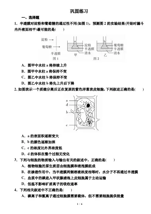 高考生物专题复习  细胞的物质输入与输出习题及答案