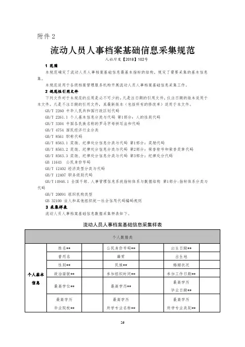流动人员人事档案基础信息采集规范——人社厅发[2018]102号