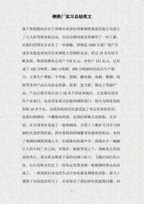 钢铁厂实习总结范文(精)