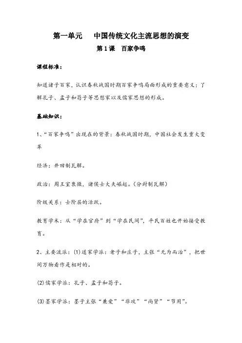 高中历史必修三知识点总结