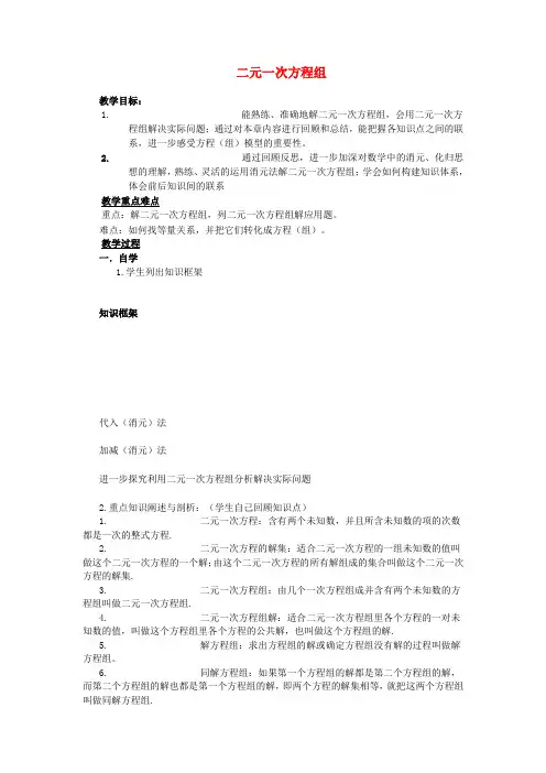 七年级数学下册 二元一次方程组复习  人教新课标版
