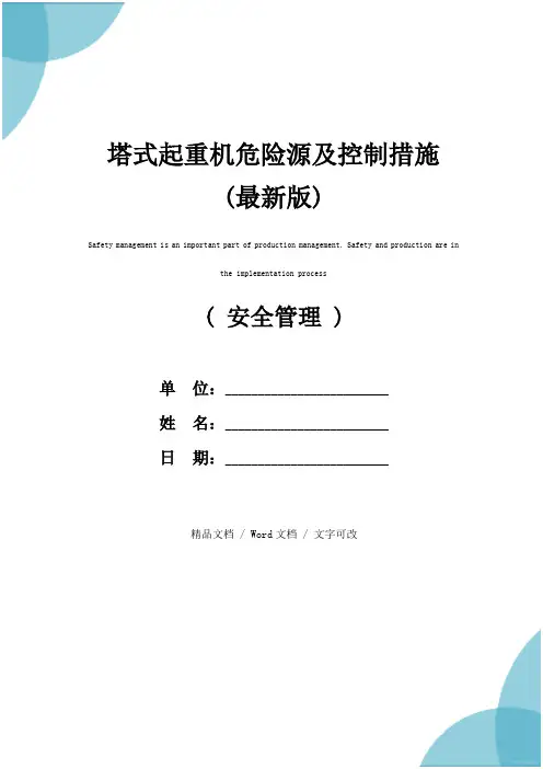 塔式起重机危险源及控制措施(最新版)
