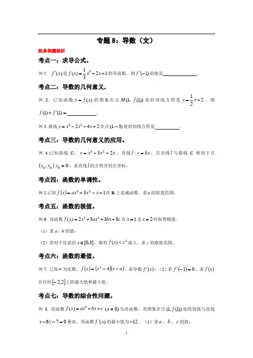 高中文科数学导数练习题