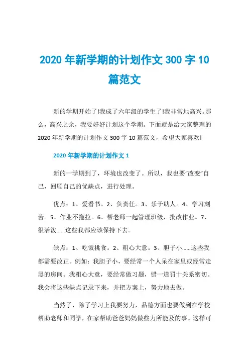 2020年新学期的计划作文300字10篇范文