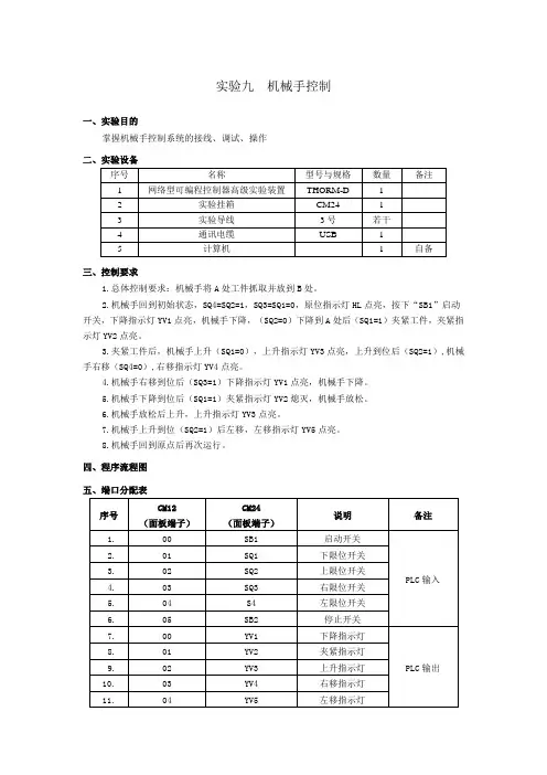 PLC控制实验机械手控制