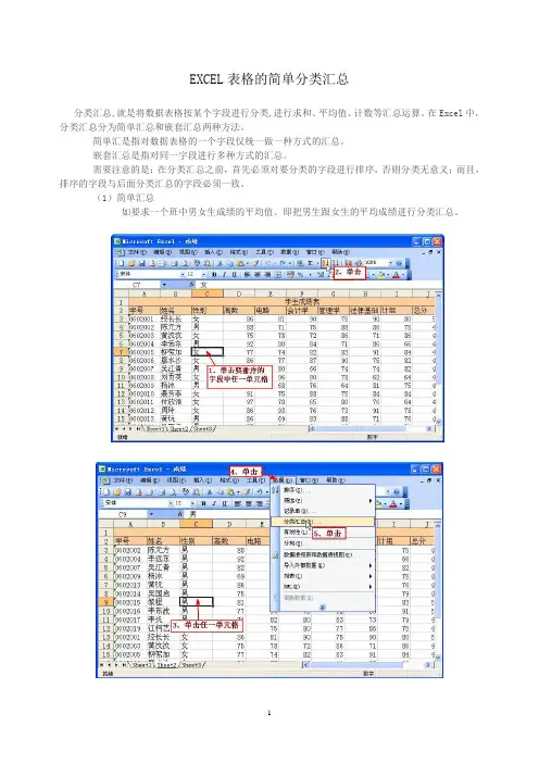 EXCEL表格分类汇总