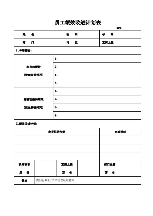 员工绩效改进计划表 2
