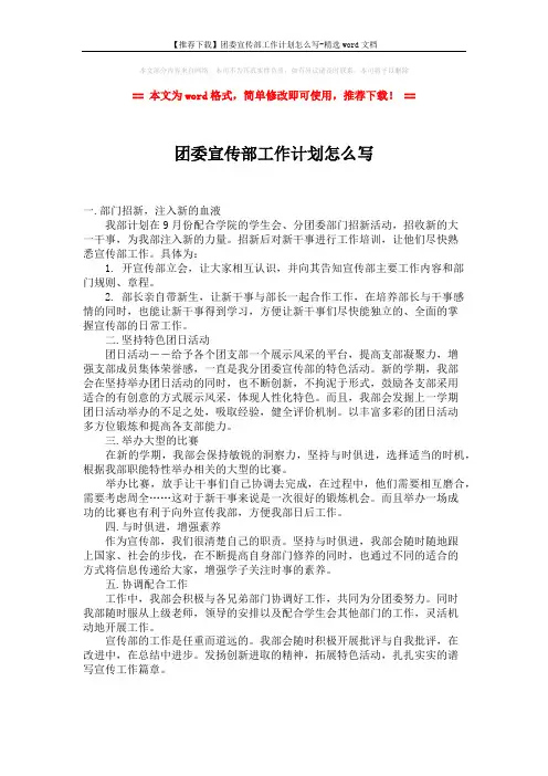 【推荐下载】团委宣传部工作计划怎么写-精选word文档 (1页)