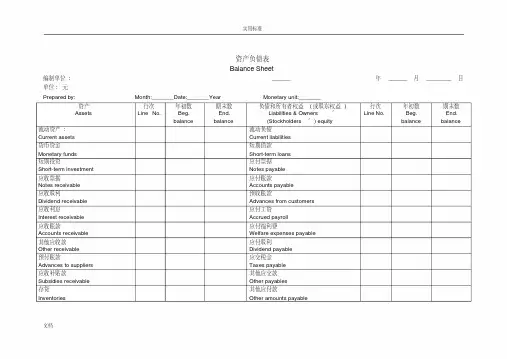 财务报表英文翻译大全(含资产负债表、现金流量表、利润表等等)