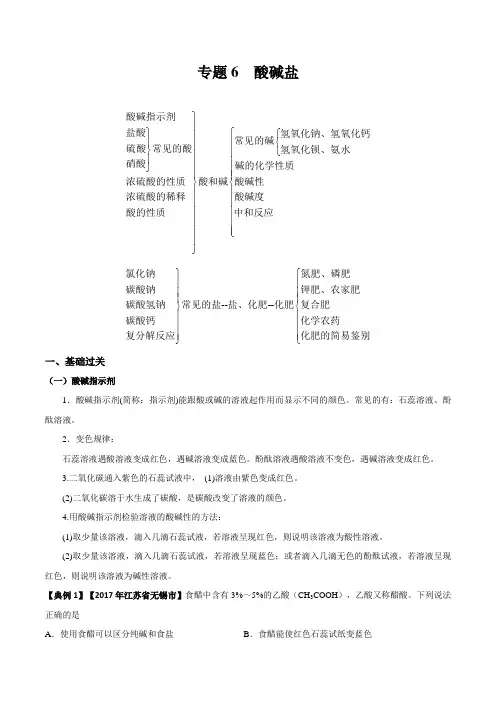 专题06 酸碱盐(重难突破)-2018中考化学十大难点突破(原卷版)