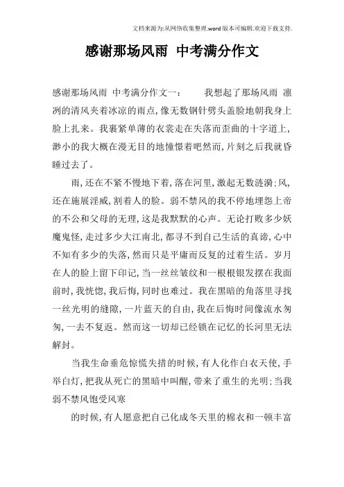 感谢那场风雨中考满分作文