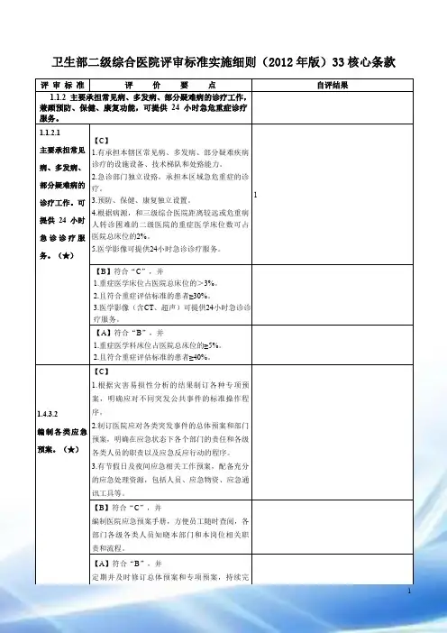 卫生部二级综合医院评审标准实施细则(2012学年版)33核心条款78614