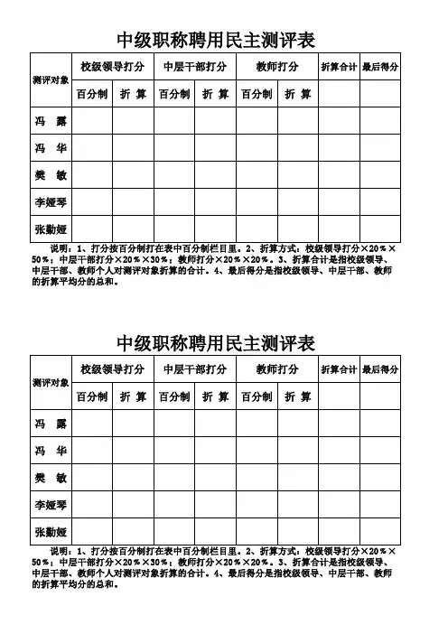 职称聘用测评表