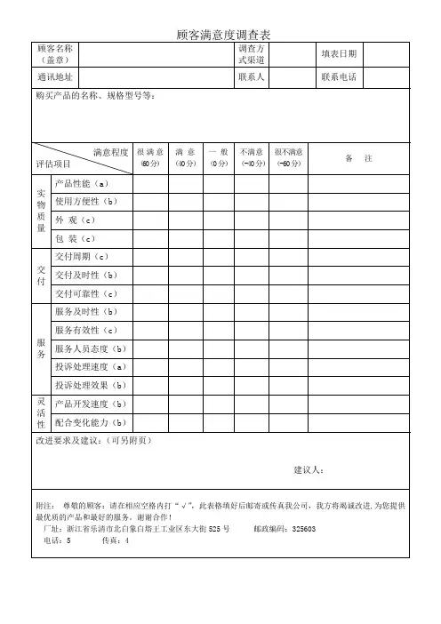 顾客满意度调查表Word表格