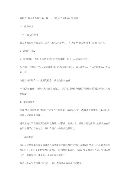 职业规划-第四讲 职业生涯规划第一步——了解自己能力、价值观 精品