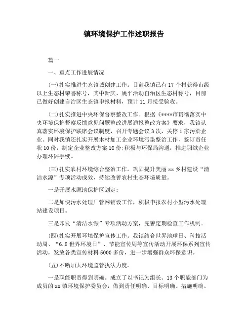 【报告范文】镇环境保护工作述职报告