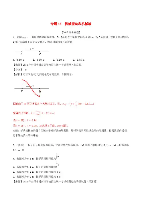 三年高考(2016-2018)高考物理试题分项版解析 专题15 机械振动和机械波(含解析)