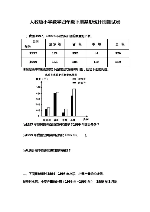 新人教版四年级数学下册第八单元《平均数与条形统计图》试题 