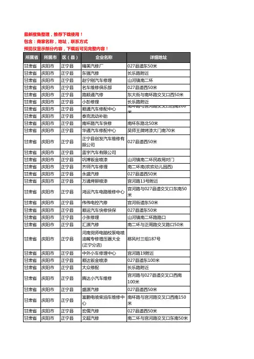 新版甘肃省庆阳市正宁县汽车维修企业公司商家户名录单联系方式地址大全37家