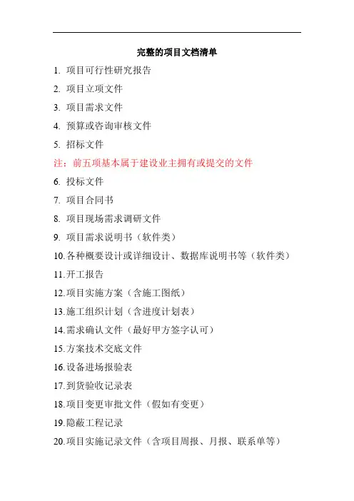 一个完整的项目文档清单